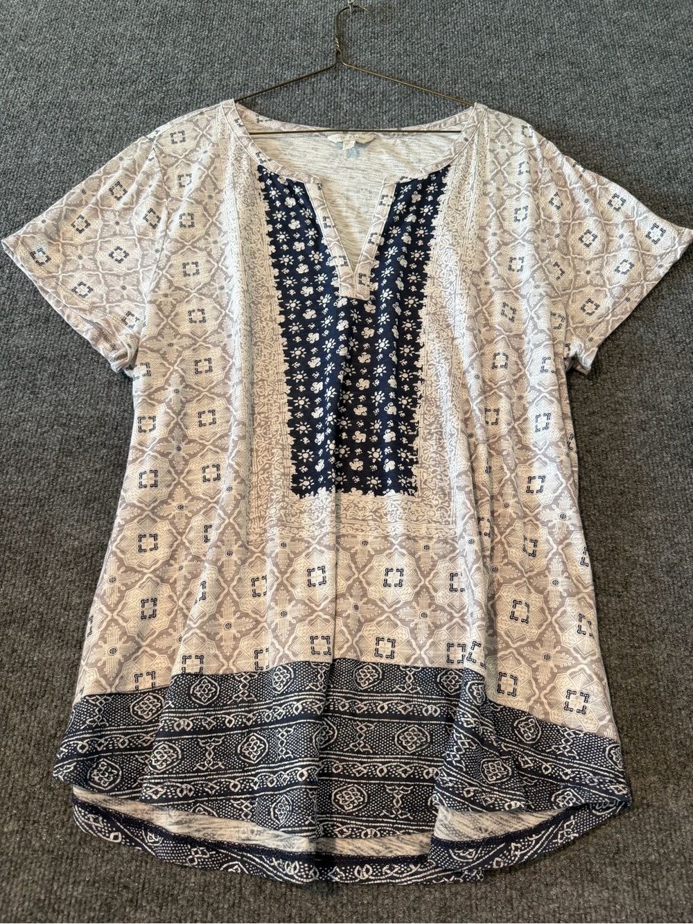 Lucky Brand Cream Tunic with Navy Printed Front Panel